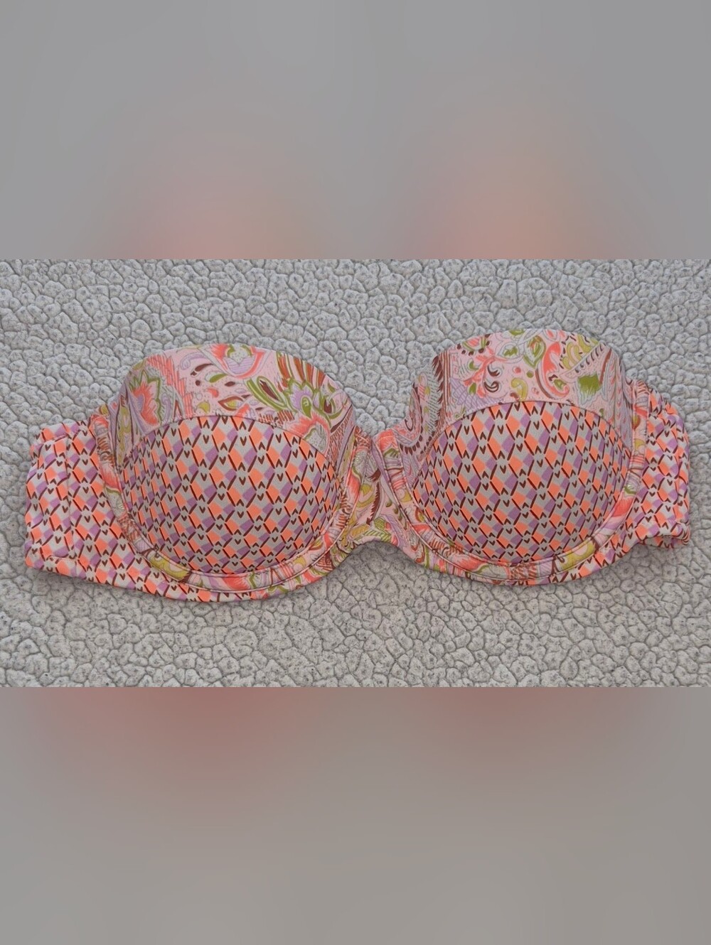 Victoria's Secret Bikini Top The Flirt Bandeau Padded 36B Geometric Paisley Prin